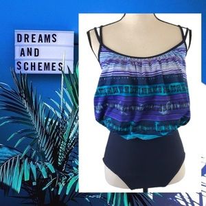 Vintage 90s Sirena Signatures One Piece  Swimsuit Blue Purple Abstract 10